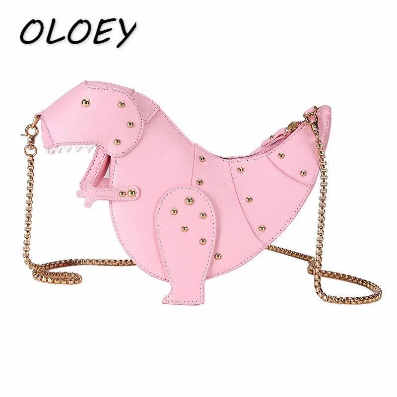 

2018 New Women Dinosaur Bag PU Leather Rivet Chain Crossbody Messenger Bag Fashion Unique Girls Animal Cretive Cute Bag&&