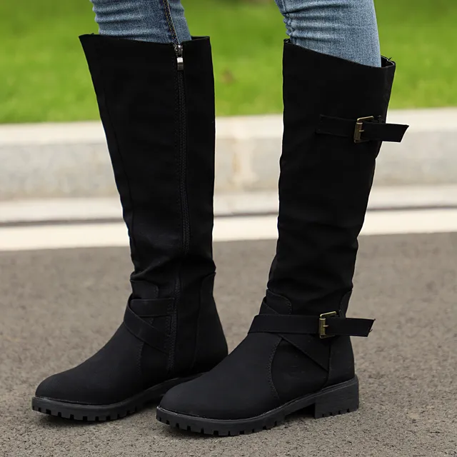 New Autumn Winter Womens Knee High Calf Biker Sexy Boots Ladies Zip Punk Military Combat Army Boots party Women’s Shoes 2018