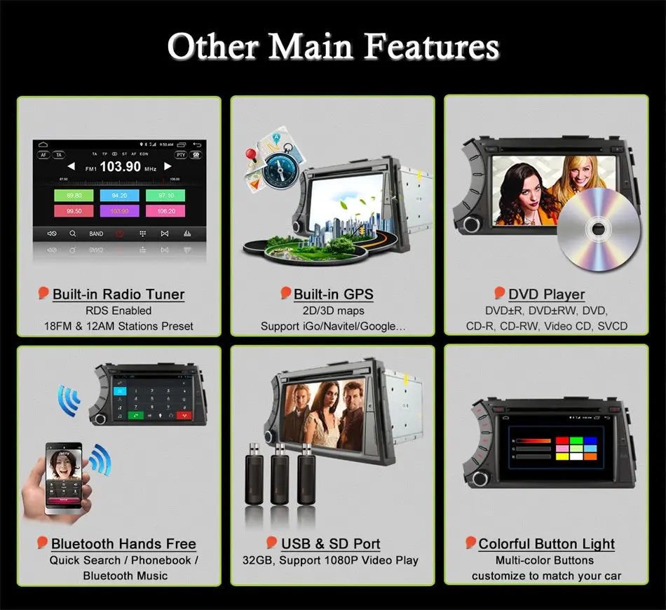 Sale for ssangyong Kyron Actyon Android Unit Radio Stereo Multimedia Player 1 2 din DVD GPS Navigator Carplay Intelligent System DAB+ 11