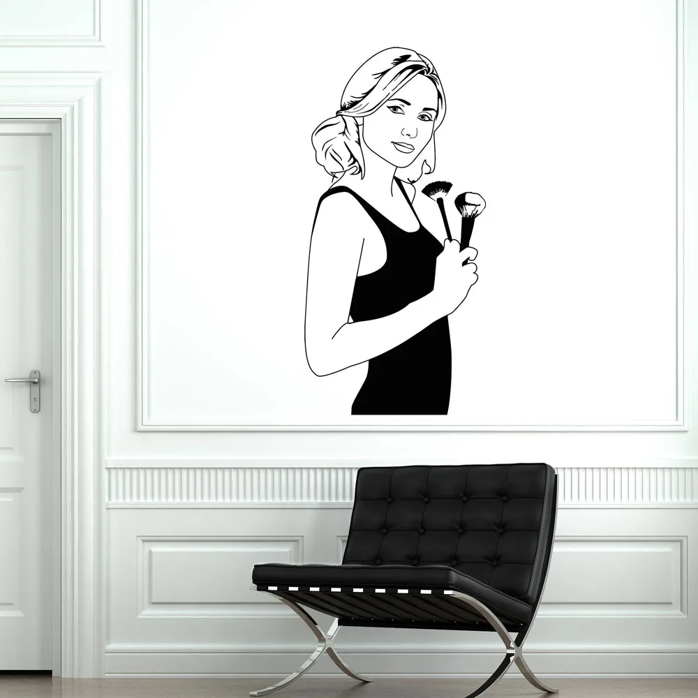 Makeup Artist Vinyl Wall Decal Beauty Salon Stylist Girls Woman Cosmetics Wall Art Stickers Mural Make Up Poster Wallpaper G216