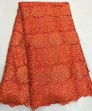 Newest 2018 Orange color African Cord Laces Fabrics High Quality Latest Guipure Water Soluble Lace Fabric For Wedding dress