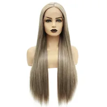 V'nice коричневый парик длинные прямые бесклеевые синтетические кружева перед парик блонд парик с окраской перьями для женщин Термостойкое волокно