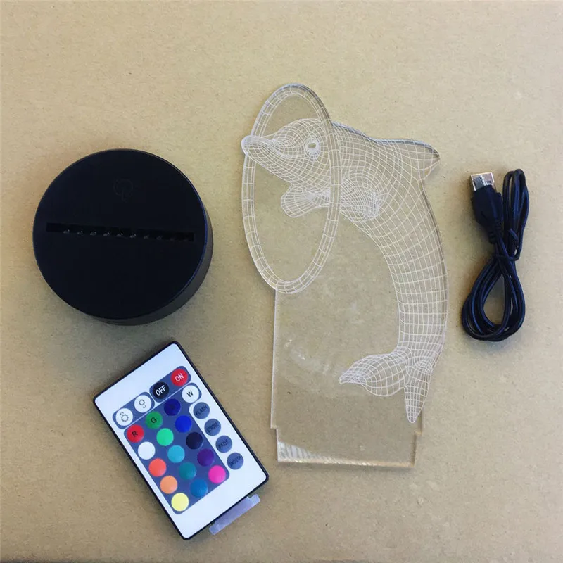 Dolphin Glow in the Dark Toys 3D Illusion 7 Colors Optical Illusion USB Touch Switch Bedroom Art Deco Kid Festival for Man Women