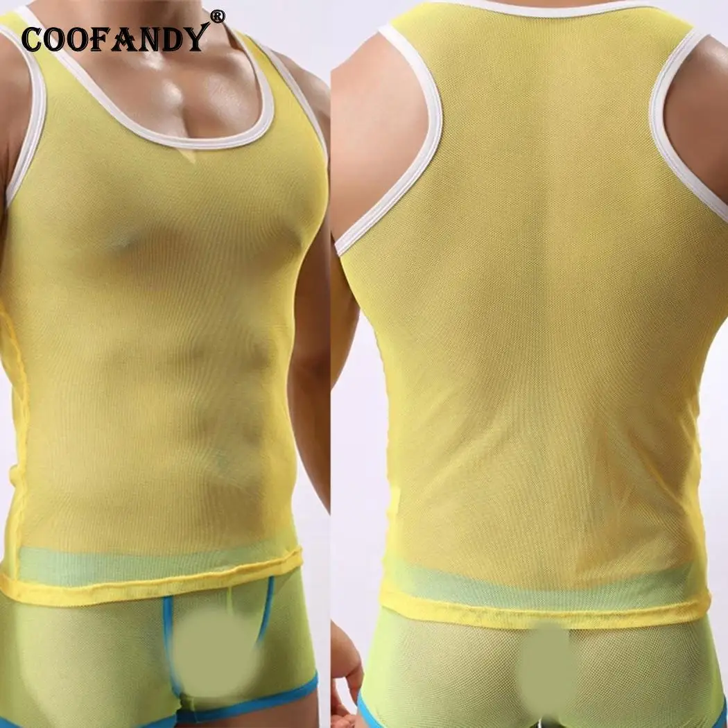 

Men Sports Breathable Sleeveless Vest Mesh Summer Fishnet Casual, Racerback Tank Sleeveness Patchwork Tops