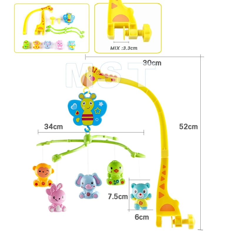 4 в 1 музыкальная кроватка Мобильная кровать колокольчик животное детская погремушка вращающийся кронштейн игрушки жираф держатель заводная Музыкальная шкатулка 0-12 месяцев