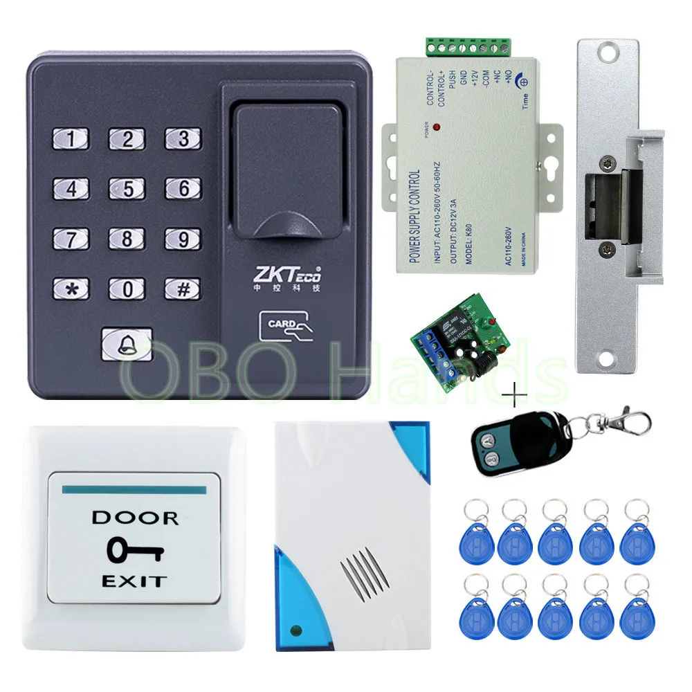 

Full kit RFID Fingerprint machine+NC fail safe strike lock open when power on for access control system