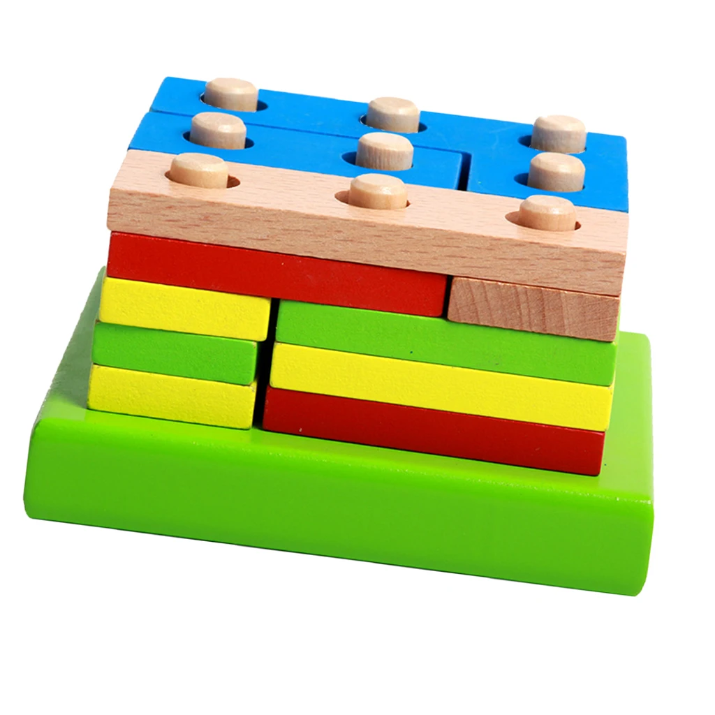 

Wooden Montessori Geometry Building Blocks for Baby Kids Toddler Play Matching Game Color Cognition Early Learning Toys Gift