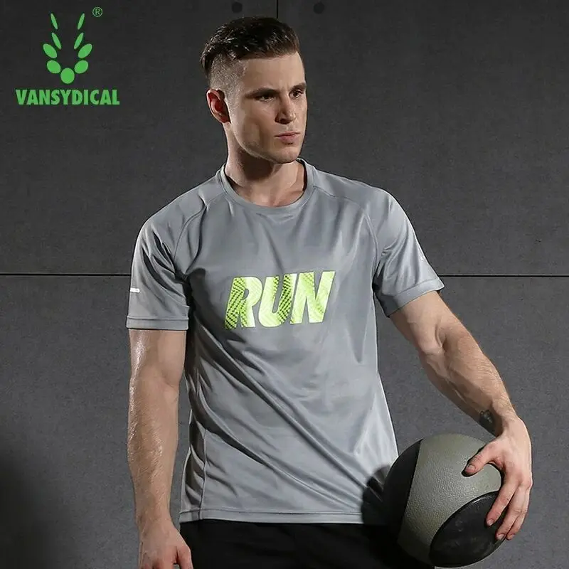 Vansydical спортивные футболки для бега Мужская спортивная одежда с коротким рукавом
