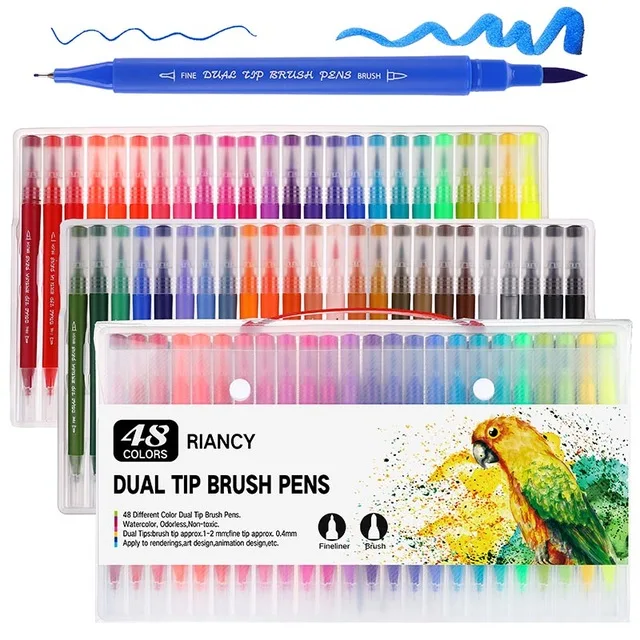 48-04371 MIRUI, 100 цветов, FineLiner, рисование акварелью, художественные маркеры, ручки с двойным наконечником, кисточка, школьные принадлежности - Цвет: 48-04371