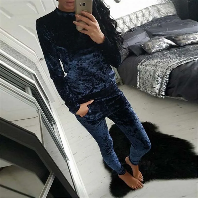 Kopen Herfst Fluwelen Trainingspakken Vrouwen Set Suits Winter Tweedelige Trainingspak Set Vrouwen Warm Sweatshirt 2 Delige Set Dames Broek pak