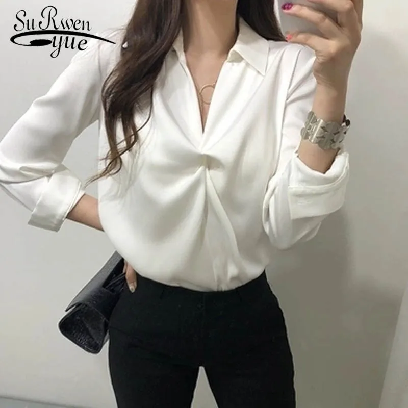 

2019 spring fashion women tops and Chiffon blouse V-neck Lady long sleeve one size Office Lady work women blouse tops 2587 50
