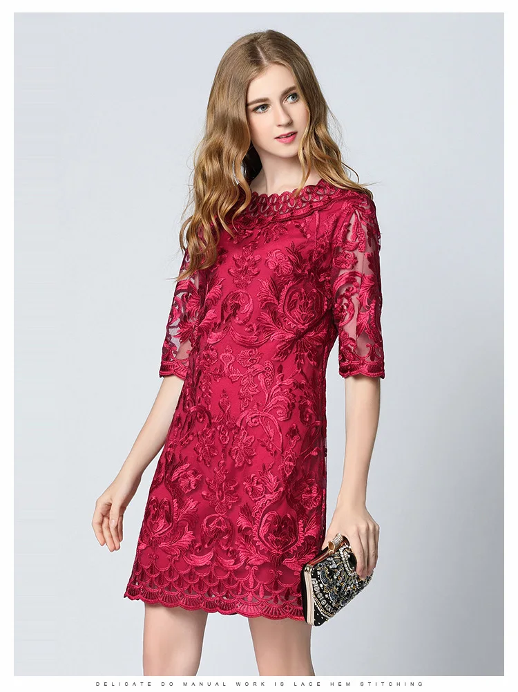 JOGTUME, кружевные платья-карандаши, половина рукава, женские модные летние красные нежные Элегантные мини платья-карандаши с вышивкой, высокое качество