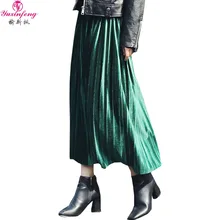 Yuxinfeng Женская плиссированная юбка с высокой талией однотонная женская Повседневная Свободная Макси Длинная бархатная юбка длиной до лодыжки леди