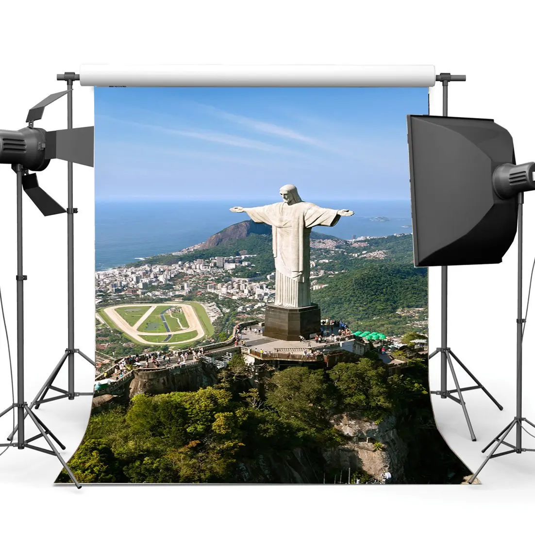 

Brazil Backdrop Elegant Statue Backdrops Nature Landscape Mountain Seaside Forest Trees Blue Sky White Background