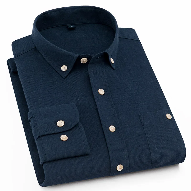 

Plain solid cotton brushed fabric soft slim fit business men casual shirts button down collar long sleeve no fade no shrink