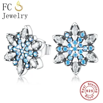 

Luxury Beautiful Blue & White Snowflake Stud Earrings 925 Silver with Cubic Zircon Stone Women Birthday Gift Party Wedding Jewel