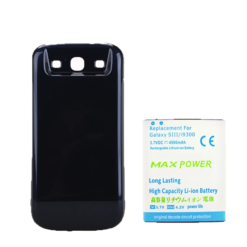 

For Samsung S3 Smartphone 4500mAh Replacement Extended Thicker Battery For Galaxy S3 SIII I9300 Battery Bateria +Blue Back Cover