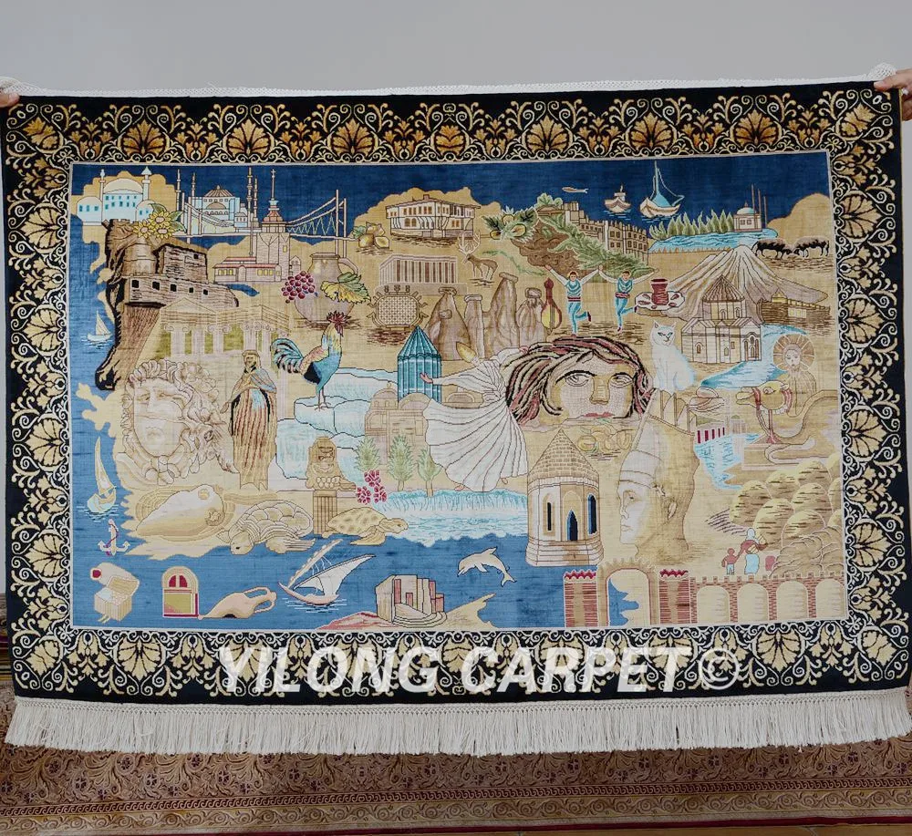 Yilong 3'x4.5' Handmade silk area carpet handiwork egyptian pyramids tapestry rug (0013)in Rug