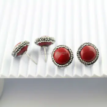 

Charms 15mm Pave Rhinestone Crystal Red Shell Stud Earrings Jewelry Finding 10pair For Women