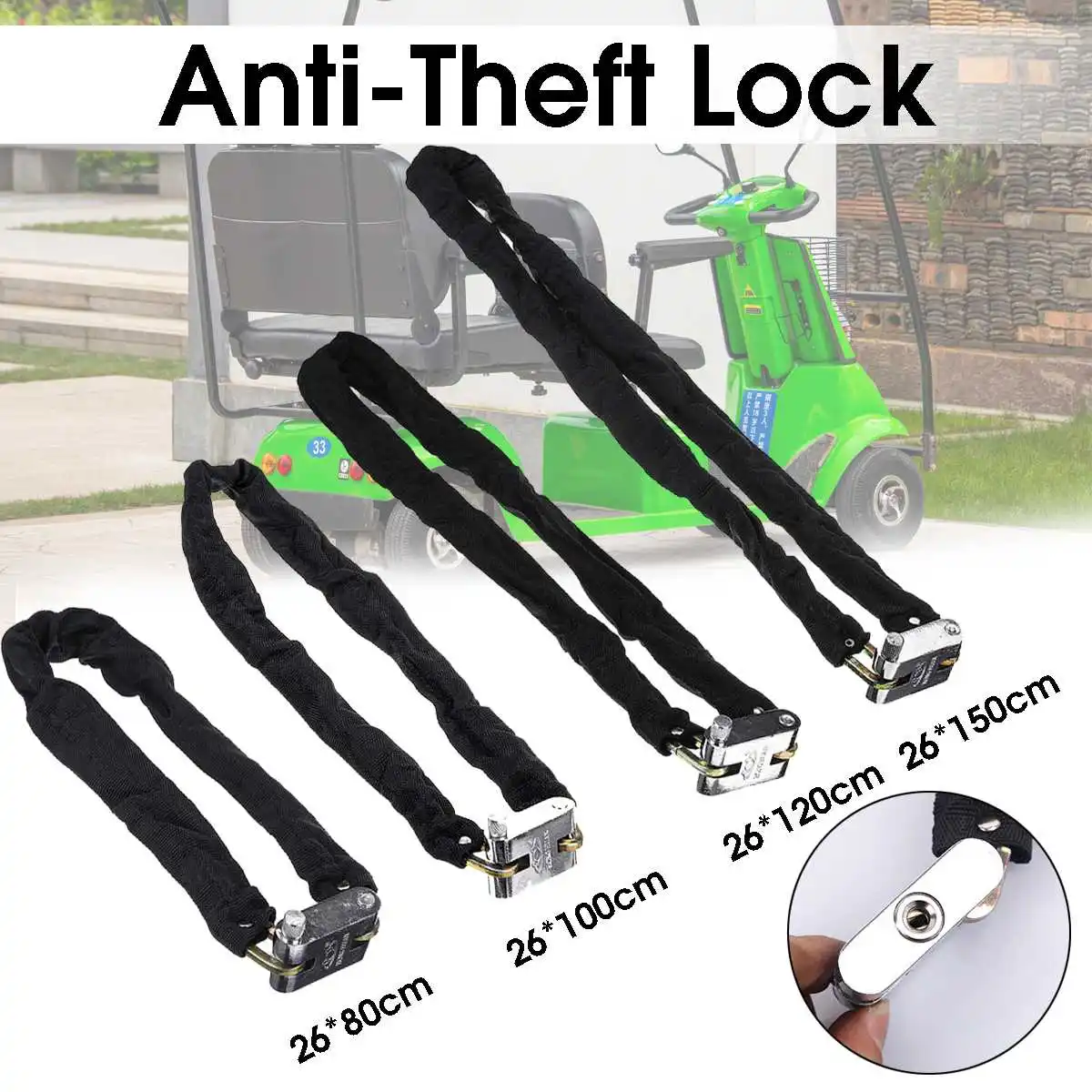 

Motorcycle Anti-Theft Lock Outdoor Bike Metal Safe Chain Lock Security Reinforced Fabric Bicycle Scooter Door Chain Lock