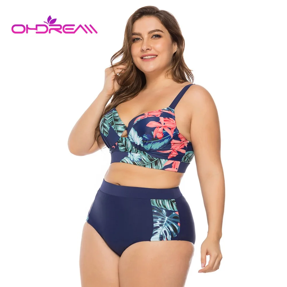 

OHDREAM Queen Size Women Bikini Set Two Pieces Swimwear Keyhole Swimsuit Stripes Bathing Suit Underwire Beachwear XL-4XL