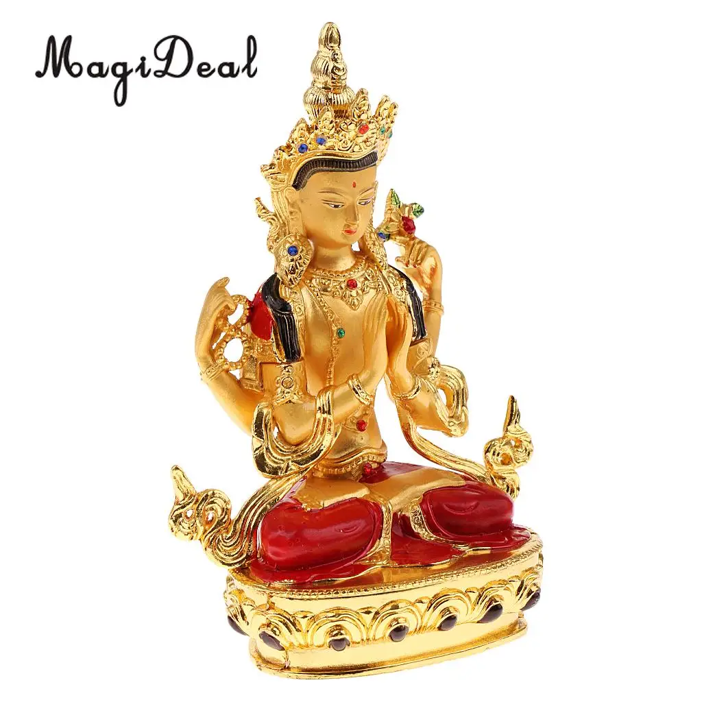 Avalokitesvara Buddha Statue Tibetan Small Gilded Statues Bodhisattva Home Temple Decor Buddhist Supplies Bless Good Luck