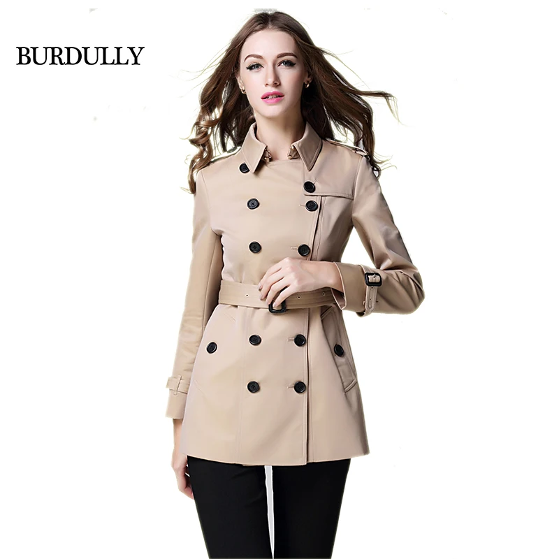 

BURDULLY 2019 Autumn High Quality Long Sleeve Double-Breasted Trench Coat For Women Slim Elegant Female Winter Overcoat Big Size