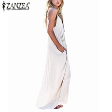 Vestidos 2017 Summer Style Women Boho Strapless Sexy V Neck Sleeveless Dress Casual Loose Long Maxi Solid Dress White Oversized
