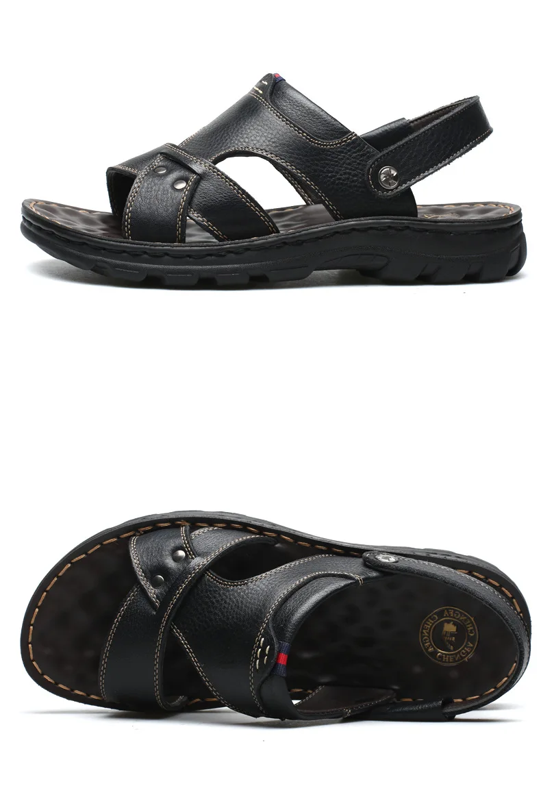 Новинка 2019, летние мужские сандалии из натуральной кожи для отдыха, брендовая мужская пляжная обувь, дышащие классические сандалии для