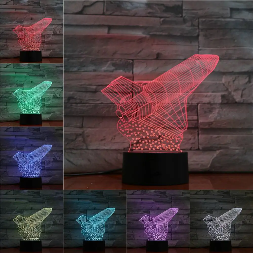 Космический корабль самолет 3D лампа Ночной светильник LED многоцветные вспышкой
