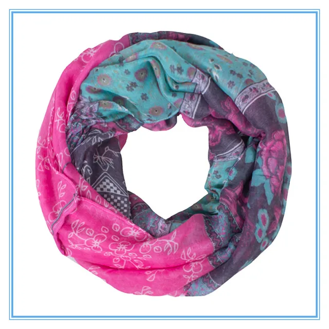 New Fashion Pink Ring Women Scarf Design with Floral Side Infinity Loop Neckerchief Echarpe Foulard Femme Size 180*50cm