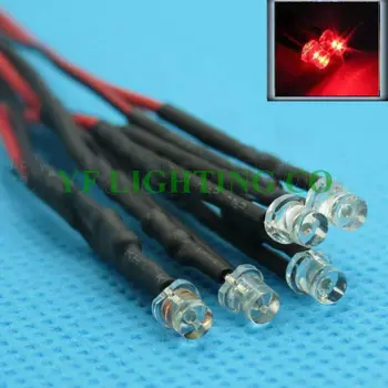 

Flat top 3mm led DC12V Pre Wired led water clear Red DIP LED 20mm cable prewired led