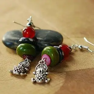 

Unique Chinese Ancient Coins Keeping in the Toad's Mouth Praying Wealth Longevity Multielement Earrings Handmade Ethnic Jewelry