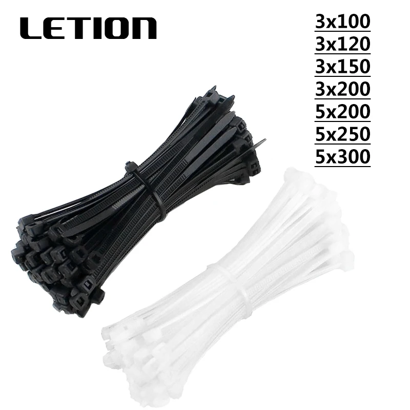 

100pcs Nylon Cable Ties 3x100 3x120 3x150 3x200 White Black Cable Wire Ties Self Locking 5x200 5x250 5x300mm Zip Ties