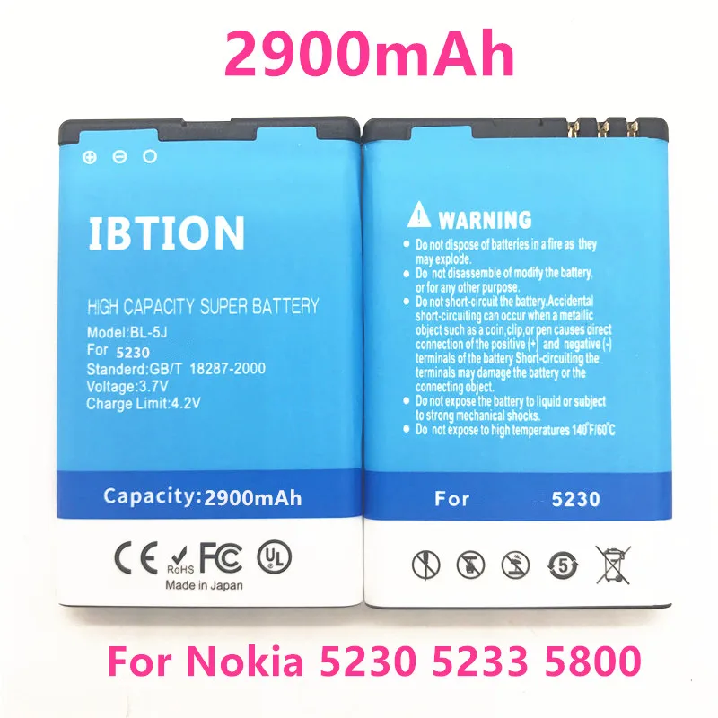 Batería de teléfono 2900mAh BL 5J/BL 5J para Nokia N900, X6, 5800XM, 5800i, 5800 W, 5230XM, 5233 Batería de teléfono 2900mAh BL 5J/BL 5J para Nokia N900, X6, 5800XM, 5800i, 5800 W, 5230XM, 5233