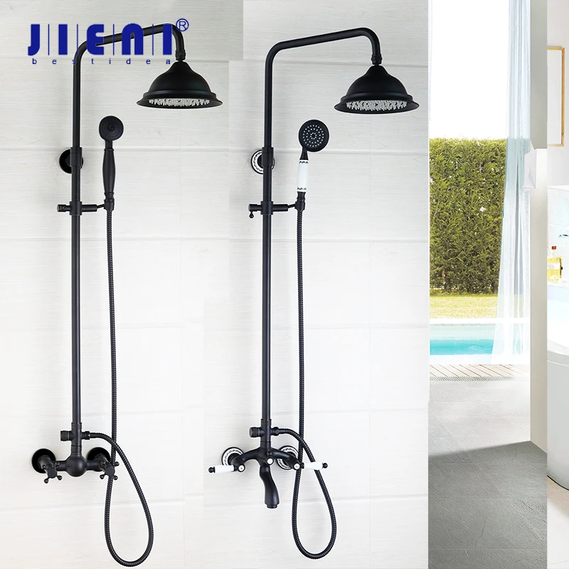 Jieni 8 Inch Rain Shower Head Black Orb Valve Hand Spray Hose