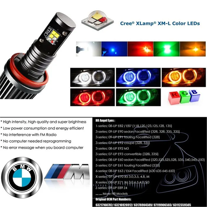 Icedriver для BMW ангельские глазки DRL RGB многоцветный светодиодный панели E87 E88 E90 E91 E92 F01 E89 дневные ходовые огни красный белый H8 лампы