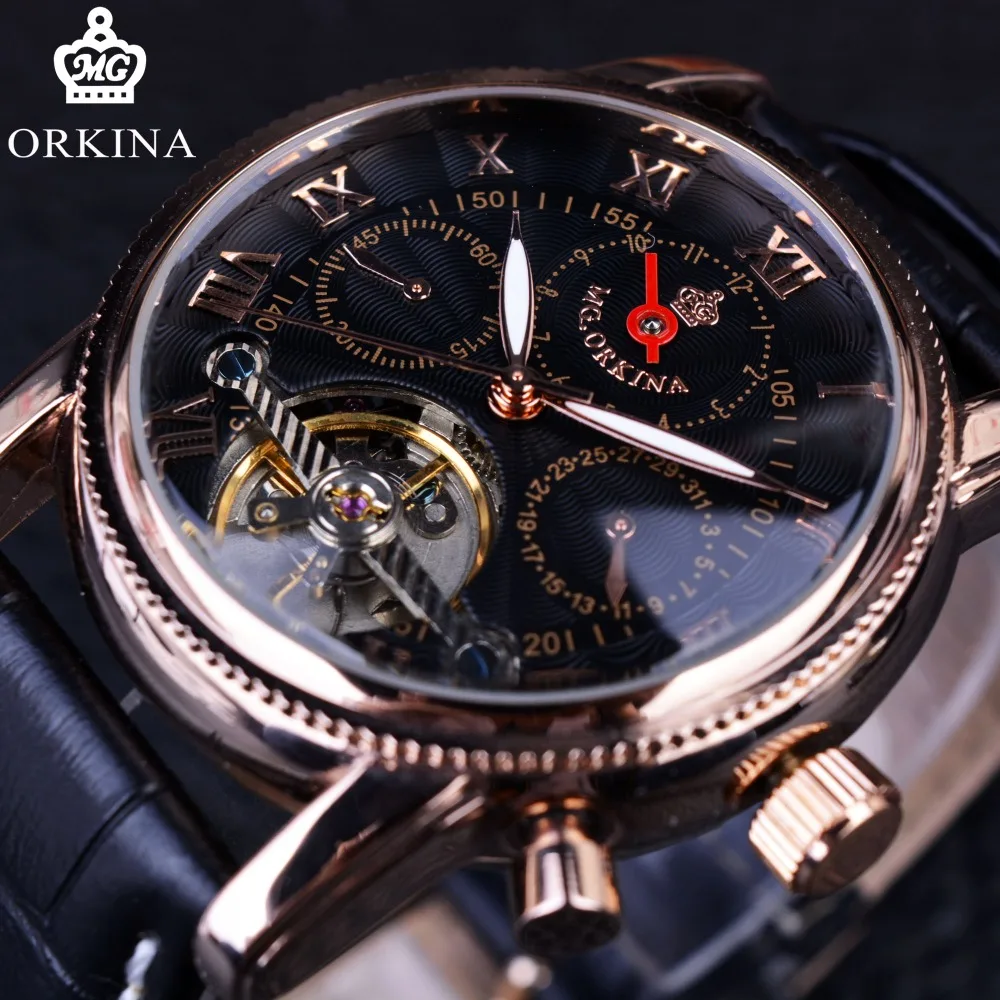 Orkina Tourbillon Gear Bezel Black Golden font b Designer b font Rose Golden font b Luxury