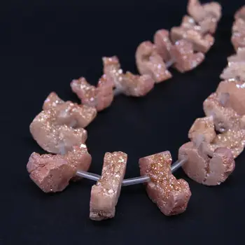 

15.5"Strand Champagne Titanium Natural Quartz Druzy Geode Top Drilled Slice Loose Beads,Raw Agates Drusy Slab Nugget Pendants