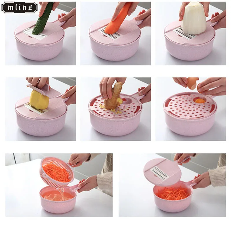 

mling 1PC 9 IN 1 Multi-function Easy Food Chopper Potato Grater Manual Onion Cutter Easy Food Chopper Slicers Kitchen Gadget