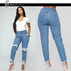 Женские джинсы с высокой талией джинсовые джинсы Рваные до колена хлопковые джинсы женские повседневные брюки длинные брюки свободные