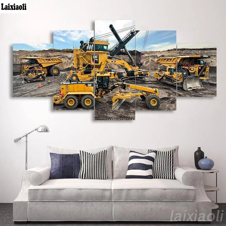 

5d Diy Diamond painting Engineering Vehicle Excavator pattern Rhinestone 5D Diamond embroidery Mosaic Needlework Art 5 Piece set