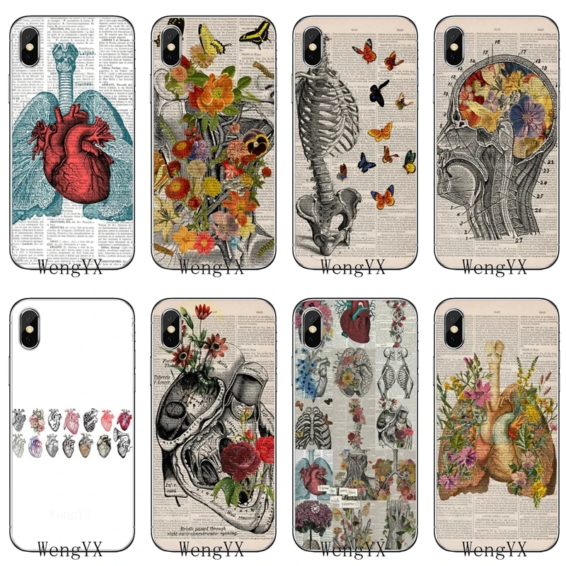 

For Nokia 2.1 3 3.1 5 5.1 6 7 plus 8 9 HTC One A9 M10 M8 M9 E9 Desire U11 Human anatomy organ newspaper floral TPU phone case