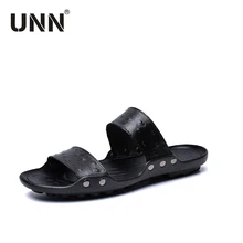 UNN обувь для взрослых мужские тапочки сланцы Топ кожаная мягкая подошва сандалии летние пляжные вьетнамки мужские синие Большие размеры 48