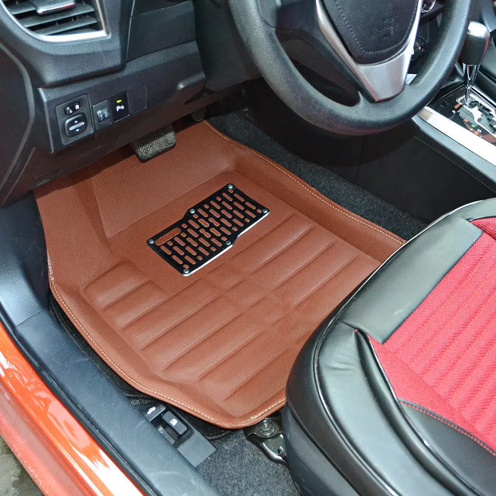 

5pcs Universal New Car Leather Floor Mats Floor Liner Front & Rear Carpets Brown