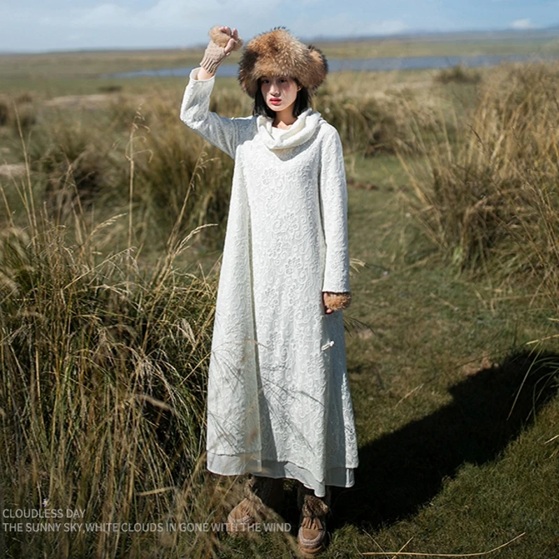 

IRINAW733 new arrival A/W 2018 detachable turtleneck vintage long lace dress