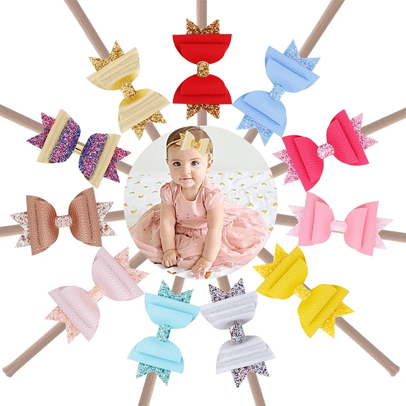 

11pcs/set Two-color Sequins Little Girls Headbands Stretch Nylon Hairbands Turban Photo Props Festival Party Headwear Headdress