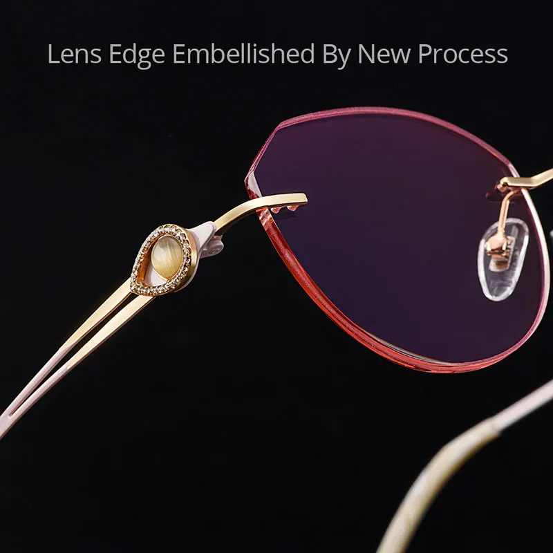 Gmei оптический Стильный золотой титановый сплав для женщин без оправы очки оправа градиентные коричневые тонированные Плано линзы цветные границы Q90037