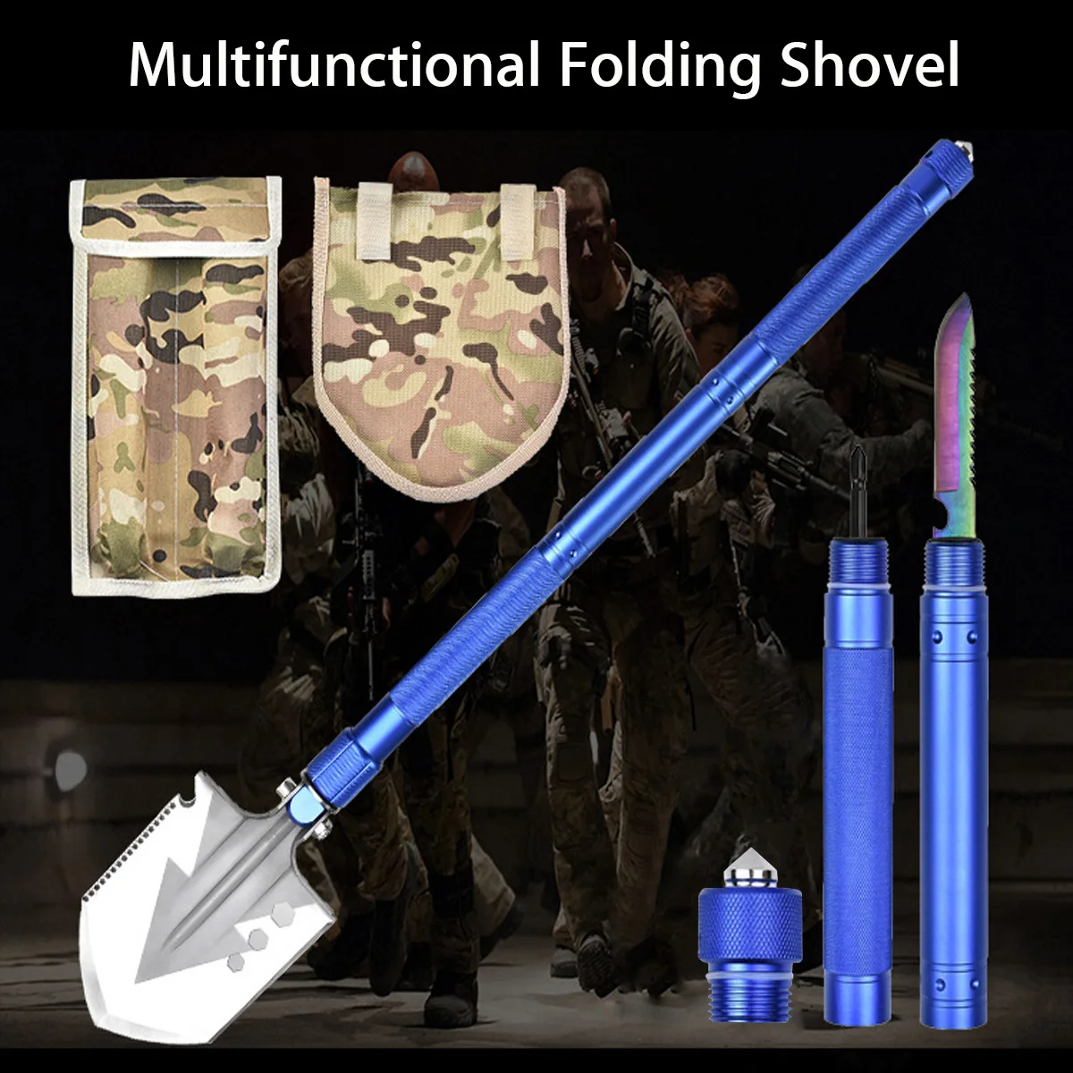 

Doersupp Multifunctional Shovel Military Portable Folding Tactical Spade Camping Outdoor Tactical Knife Garden Survival Tool Set