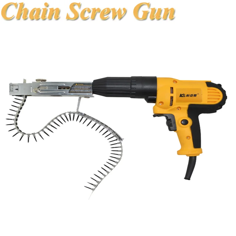 Chain With Screw Gun Electric Screwdriver Gypsum Board Woodworking